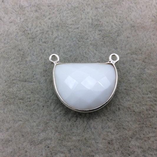 Sterling Silver Faceted Half Moon Shaped Opaque White Hydro (Man-made) Chalcedony Bezel Pendant - Measuring 20mm x 16mm - Sold Individually