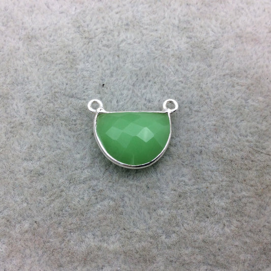 Sterling Silver Faceted Half Moon Shaped Opaque Green Hydro (Man-made) Chalcedony Bezel Pendant - Measuring 12mm x 16mm - Sold Individually