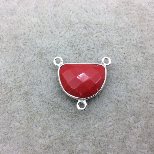Sterling Silver Faceted Half Moon Shape Opaque Red Hydro (Man-made) Chalcedony Bezel Pendant - Measuring 12mm x 16mm - Sold Individually