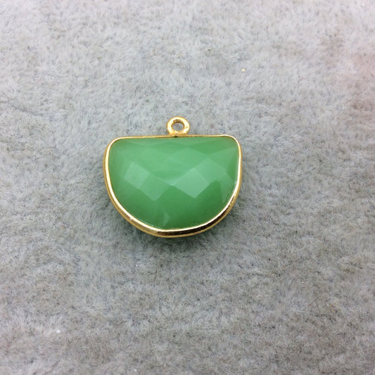 Gold Vermeil Faceted Half Moon Shaped Green Hydro (Man-made) Chalcedony Bezel Pendant - Measuring 16mm x 20mm - Sold Individually