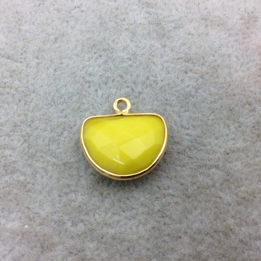 Gold Vermeil Faceted Half Moon Shaped Yellow Hydro (Man-made) Chalcedony Bezel Pendant - Measuring 12mm x 16mm - Sold Individually