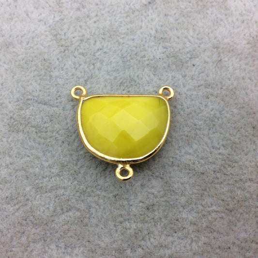 Gold Vermeil Faceted Half Moon Shaped Yellow Hydro (Man-made) Chalcedony Bezel 3 Ring Connector - Measuring 16mm x 20mm - Sold Individually