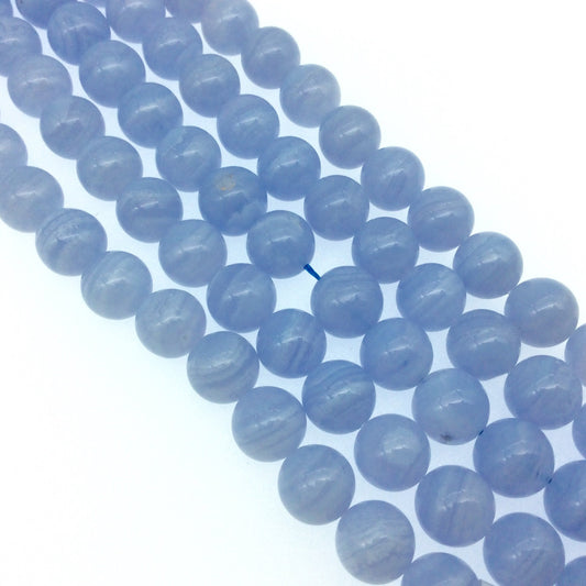 AAA Natural Blue Lace Agate Smooth Glossy Round/Ball Shape Beads W 1mm Holes - Sold by 16" Strands (~ 42 Beads) ~ 10mm Approx.