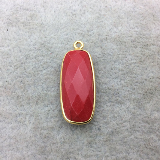 Gold Vermeil Faceted Rounded Rectangle Shape Opaque Red Hydro (Man-made) Chalcedony Bezel Pendant ~ 10mm x 25mm - Sold Per Each