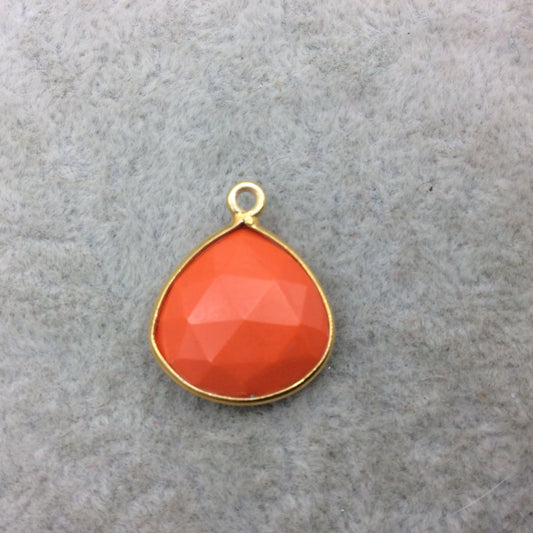 Gold Vermeil Faceted Teardrop/Heart Shape Opaque Orange Hydro (Man-made) Chalcedony Bezel Pendant ~ 15mm x 15mm - Sold Per Each