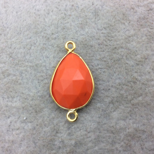 Gold Vermeil Faceted Teardrop Shape Opaque Orange Hydro (Man-made) Chalcedony Bezel Connector ~ 13mm x 18mm - Sold Per Each