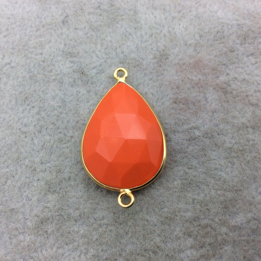 Gold Vermeil Faceted Teardrop Shape Opaque Orange Hydro (Man-made) Chalcedony Bezel Connector ~ 18mm x 25mm - Sold Per Each