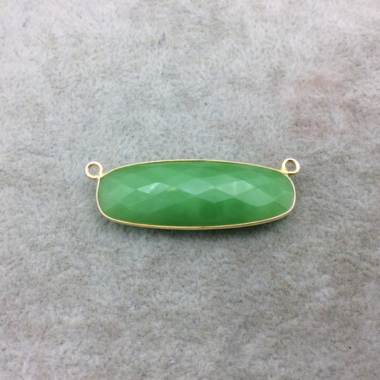 Gold Vermeil Faceted Rounded Rectangle Shaped Green Hydro (Man-made) Chalcedony Bezel Connector - Measuring 14mm x 38mm - Sold Individually