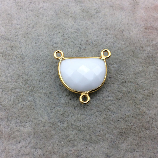 Gold Vermeil Faceted Half Moon Shaped White Hydro (Man-made) Chalcedony Bezel 3 Ring Connector - Measuring 12mm x 16mm - Sold Individually