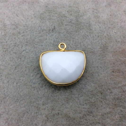 Gold Vermeil Faceted Half Moon Shaped White Hydro (Man-made) Chalcedony Bezel Pendant - Measuring 16mm x 20mm - Sold Individually