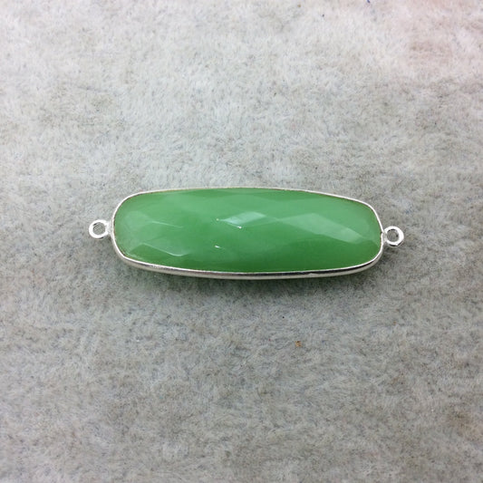 Sterling Silver Faceted Rounded Rectangle Shape Green Hydro (Man-made) Chalcedony Bezel Connector ~ 14mm x 38mm - Sold Individually