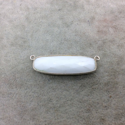 Sterling Silver Faceted Rounded Rectangle Top Loop Shape White Hydro (Man-made) Chalcedony Bezel Connector ~ 14mm x 38mm - Sold Individually