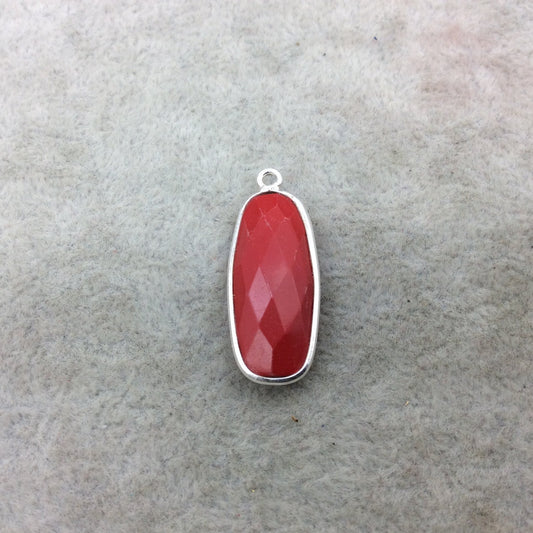 Sterling Silver Faceted Rounded Rectangle Shape Opaque Red Hydro (Man-made) Chalcedony Bezel Pendant ~ 10mm x 25mm - Sold Per Each