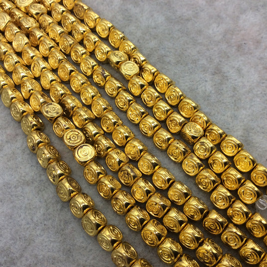 Gold Finish Bullseye Pattern Triangle Shape Plated Pewter Beads - 8" Strand (Approx. 32 Beads) - 6mm x 6mm - 2mm Hole Size