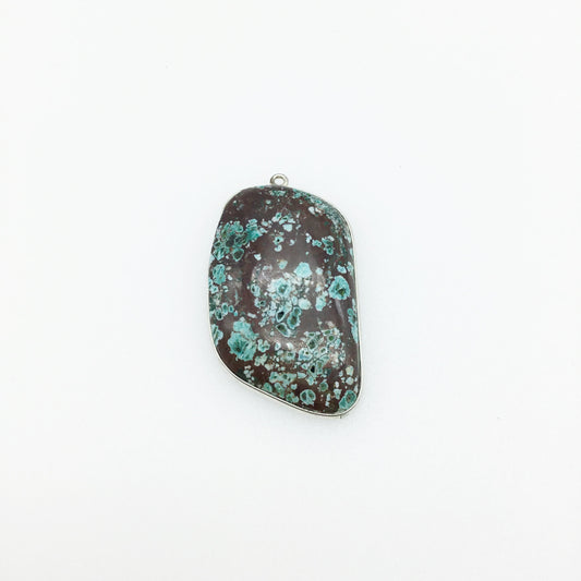 OOAK Silver Plated Stabilized Brazilian Turquoise Freeform Shaped Bezel Pendant "BTS10" - ~ 25mm x 40mm - Sold Individually , As Pictured