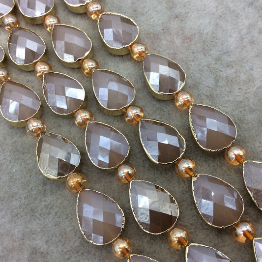 13mm x 18mm Gold Electroplated Glossy Finish Faceted Opaque Mystic Mauve Crystal Teardrop Beads - Sold by 7" Strands (8 Beads) -