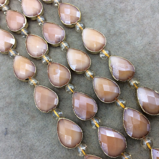 13mm x 18mm Gold Electroplated Glossy Finish Faceted Opaque Pale Pumpkin Crystal Teardrop Beads - Sold by 7" Strands (8 Beads) -