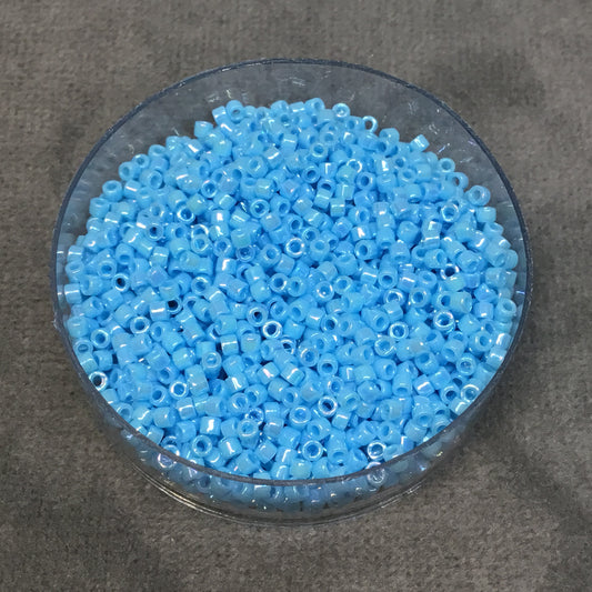 Size 11/0 Glossy Opaque Light Blue AB Genuine Miyuki Delica Glass Seed Beads - Sold by 7.2 Gram Tubes (Approx. 1300 Beads per 2" Tube)