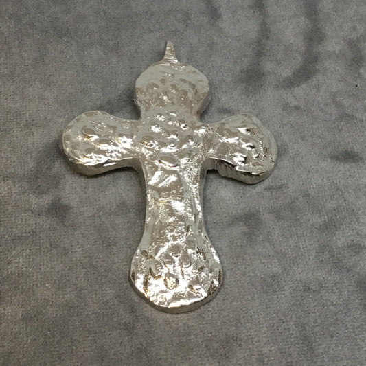 Heavy Rustic/Textured Cross Shaped Silver Plated Brass Pendant with Attached Bail - Measuring 61mm x 74mm - Sold Individually