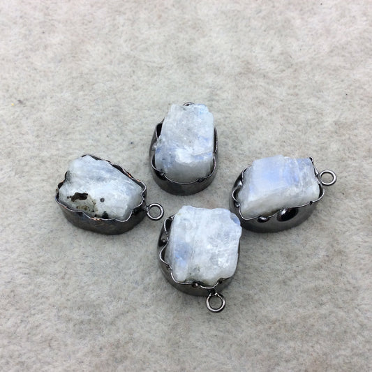 Gunmetal Finish Large Raw Nugget Genuine Moonstone Wavy Bezel Pendant ~ 18mm - 22mm Long - Sold Individually, Selected Randomly