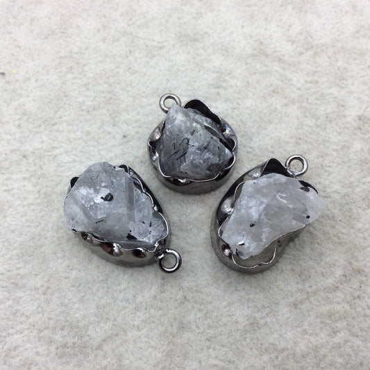 Gunmetal Finish Large Raw Nugget Genuine Rutilated Quartz Wavy Bezel Pendant ~ 16mm - 20mm Long - Sold Individually, Selected Randomly