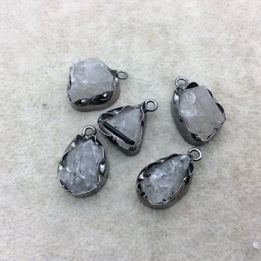 Gunmetal Finish Medium Raw Nugget Genuine Rutilated Quartz Wavy Bezel Pendant ~ 14mm - 17mm Long - Sold Individually, Selected Randomly