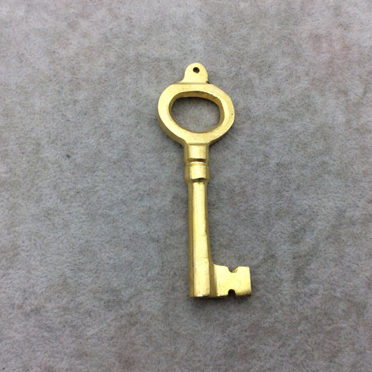 Large Heavy Bright Gold Plated Copper Antique Skeleton Key Shape Pendant/Component Style C - Measures 30mm x 85mm - Sold Per Each, At Random