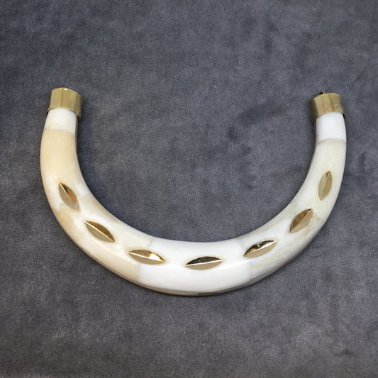 5" Extra Large White/Ivory Bevel Double Ended U-Shaped Crescent Shaped Natural Ox Bone Focal Pendant - Measuring 130mm x 85mm