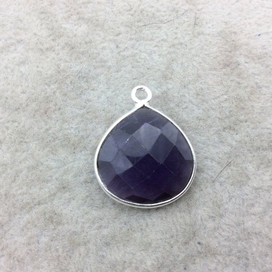 Sterling Silver Faceted Amethyst (Lab Created) Quartz Heart/Teardrop Shaped Bezel Pendant - Measuring 18mm x 18mm - Sold Individually