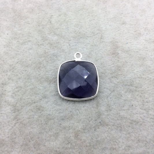 Sterling Silver Faceted Amethyst (Lab Created) Quartz Square Shaped Bezel Pendant - Measuring 18mm x 18mm - Sold Individually