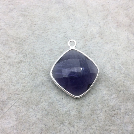 Sterling Silver Faceted Amethyst (Lab Created) Quartz Diamond Shaped Bezel Pendant - Measuring 18mm x 18mm - Sold Individually