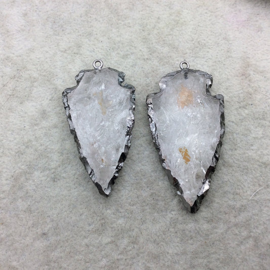 2-2.5" Arrowhead Shaped Gunmetal Electroformed Clear Quartz Pendant - ~ 50mm-60mm Long, Approximately - Sold Individually, Randomly Chosen