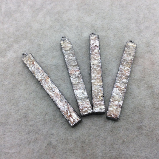 Gunmetal Electroplate Finish Iridescent Beige Rectangle Shape Natural Druzy Stone Bezel Pendant Component ~ 8mm x 50-60mm - Sold Per Each