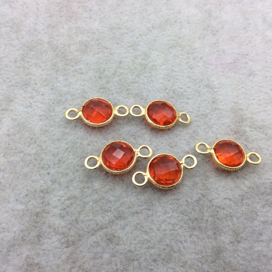 Gold Vermeil Faceted Orange Hydro (Lab Created) Quartz Round Shape Bezel Connector W Asst. Patterned Wire ~ 10mm x 10mm - Sold Per Each