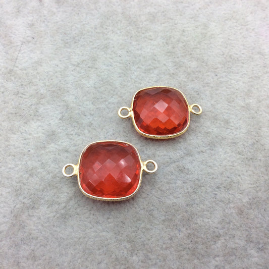 Gold Vermeil Faceted Orange Hydro (Lab Created) Quartz Square Shaped Bezel Connector - Measuring 18mm x 18mm - Sold Individually