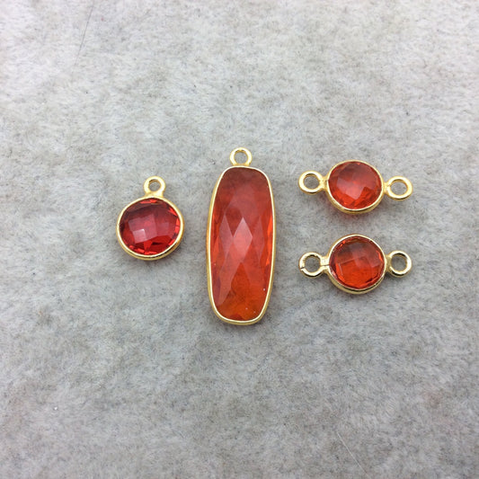 Jeweler's Lot Gold Vermeil Faceted Orange Hydro (Lab Made) Quartz Assorted 4 Bezel Pendants/Connectors ~ 10mm - 25mm - Sold As Shown