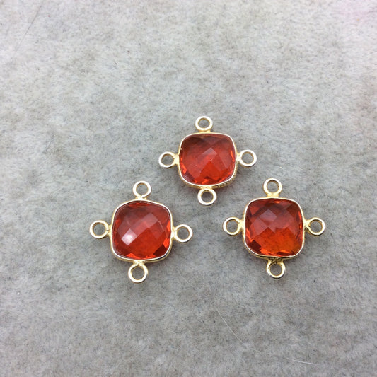 Jeweler's Lot Gold Vermeil Faceted Orange Hydro (Lab Made) Quartz Assorted 3 Bezel Pendants/Connectors ~ 15mm x 15mm - Sold As Shown