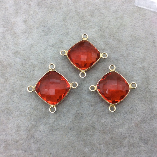 Jeweler's Lot Gold Vermeil Faceted Orange Hydro (Lab Made) Quartz Assorted 3 Bezel Pendants/Connectors ~ 18mm x 18mm - Sold As Shown