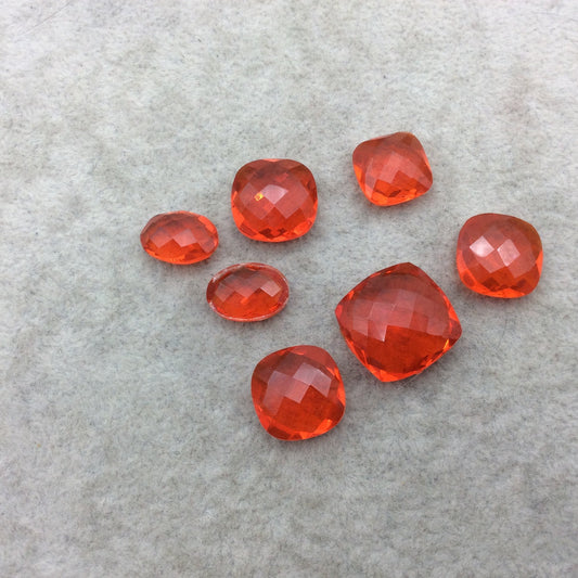 Jeweler's Lot Loose Stones Faceted Two Sided Orange Hydro (Lab Made) Quartz Assorted 7 Pieces ~ 12mm - 18mm - Sold As Shown