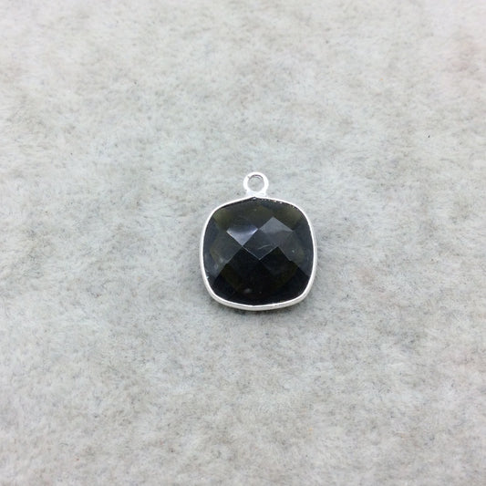 Sterling Silver Faceted Dark Olive (Lab Created) Quartz Square Shaped Bezel Pendant - Measuring 15mm x 15mm - Sold Individually