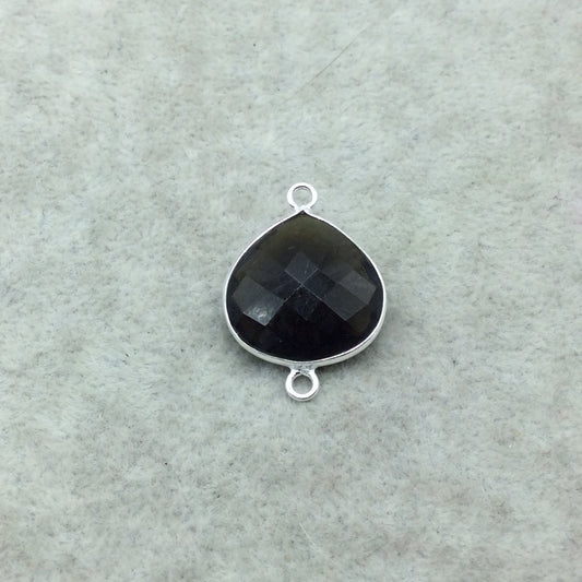 Sterling Silver Faceted Dark Olive (Lab Created) Quartz Heart Shaped Bezel Connector - Measuring 18mm x 18mm - Sold Individually