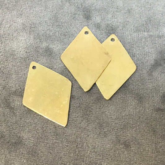 22mm x 33mm Gold Plated Brass Rustic Handmade Diamond Blank Pendant/Charm with One 1.5mm Drilled Hole - Hand-Cut, Sold Individually