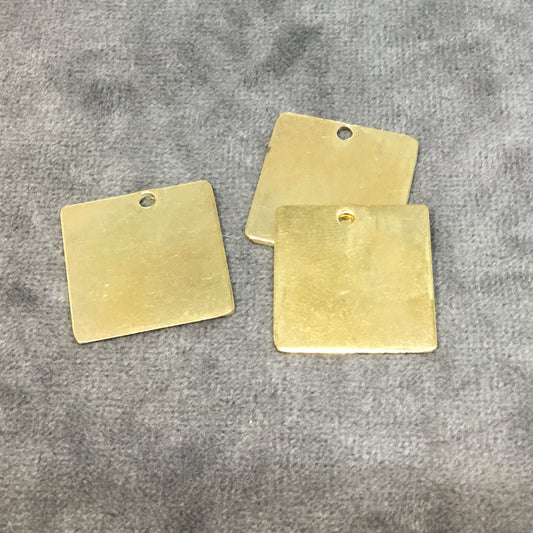 21mm x 21mm Gold Plated Brass Rustic Handmade Square Blank Pendant/Charm with One 1.5mm Drilled Hole - Hand-Cut, Sold Individually