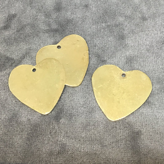 26mm x 27mm Gold Plated Brass Rustic Handmade Heart Blank Pendant/Charm with One 1.5mm Drilled Hole - Hand-Cut, Sold Individually