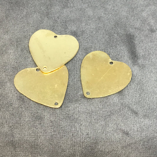 26mm x 27mm Gold Plated Brass Rustic Handmade Heart Blank Connector with Two 1.5mm Drilled Holes - Hand-Cut, Sold Individually