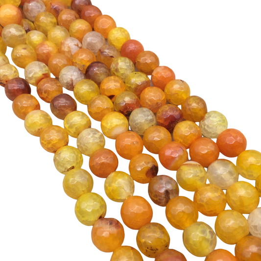 10mm Faceted Mixed Yellow/Orange Agate Round/Ball Shaped Beads - 14.75" Strand (Approximately 38 Beads) - Natural Semi-Precious Gemstone