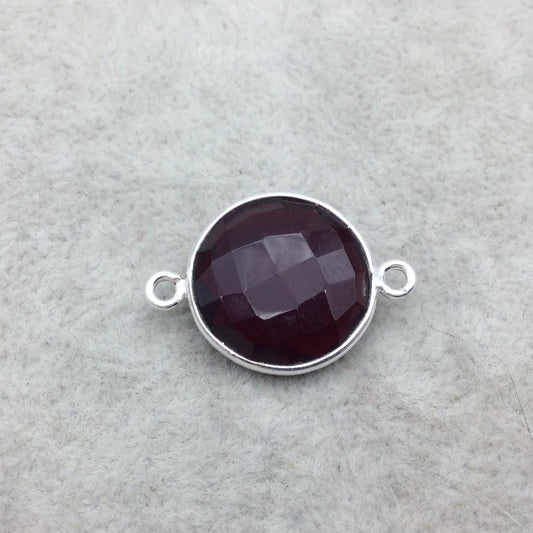 Sterling Silver Faceted Deepest Red (Lab Created) Quartz Round Shaped Bezel Connector - Measuring 18mm x 18mm - Sold Individually