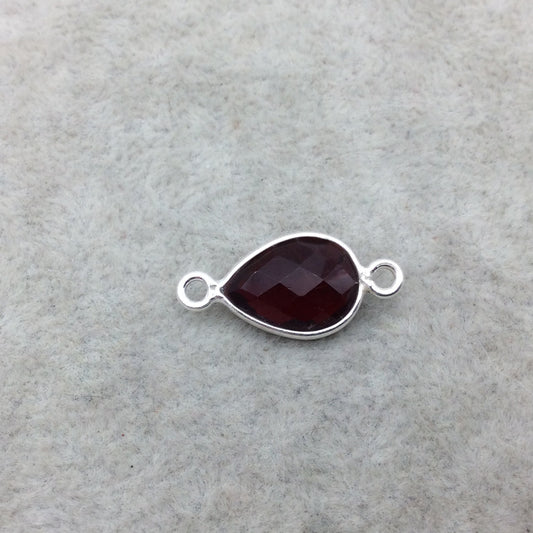 Sterling Silver Faceted Deepest Red (Lab Created) Quartz Teardrop Shaped Bezel Connector - Measuring 10mm x 13mm - Sold Individually