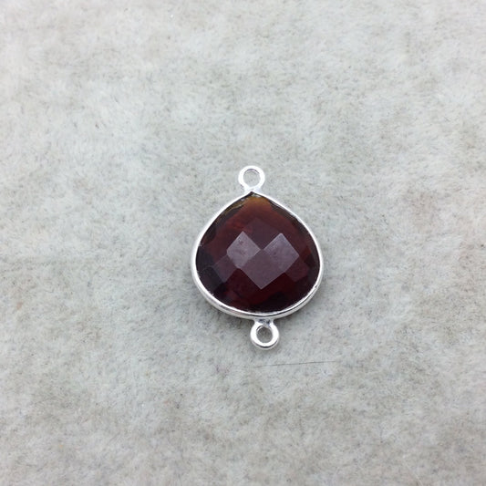 Sterling Silver Faceted Deepest Red (Lab Created) Quartz Heart Shaped Bezel Connector - Measuring 18mm x 18mm - Sold Individually