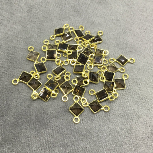 BULK PACK of Six (6) Gold Sterling Silver Pointed/Cut Stone Faceted Diamond Shaped Smoky Quartz Bezel Connectors - Measuring 4mm x 4mm